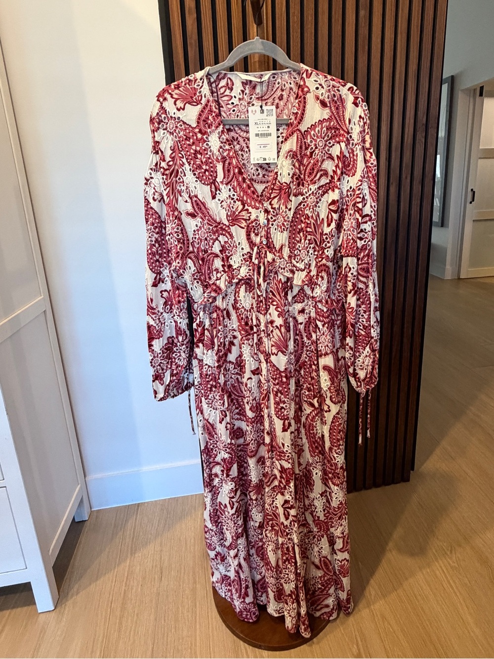 Zara Cream and Burgundy Paisley Maxi Dress